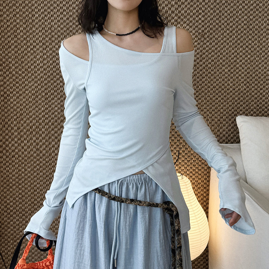 Women’s Asymmetric Cold Shoulder Long Sleeve Top