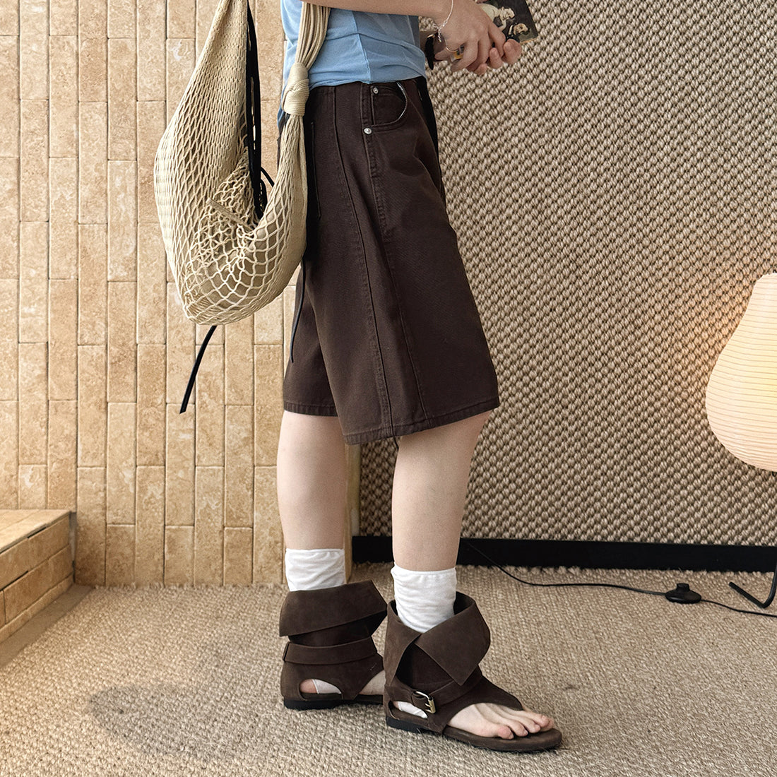High Waist Loose Fit Denim Bermuda Shorts