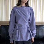 Asymmetric diagonal buckle strap waist cinching shirt top