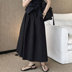 long skirt high waist elastic waist cotton a line midi skirt loose casual solid color skirt
