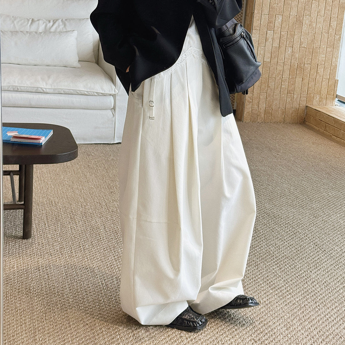 wide leg trousers women high waist loose draped straight pants