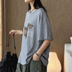 Round neck sausage dog letter printed short sleeve T-shirt top