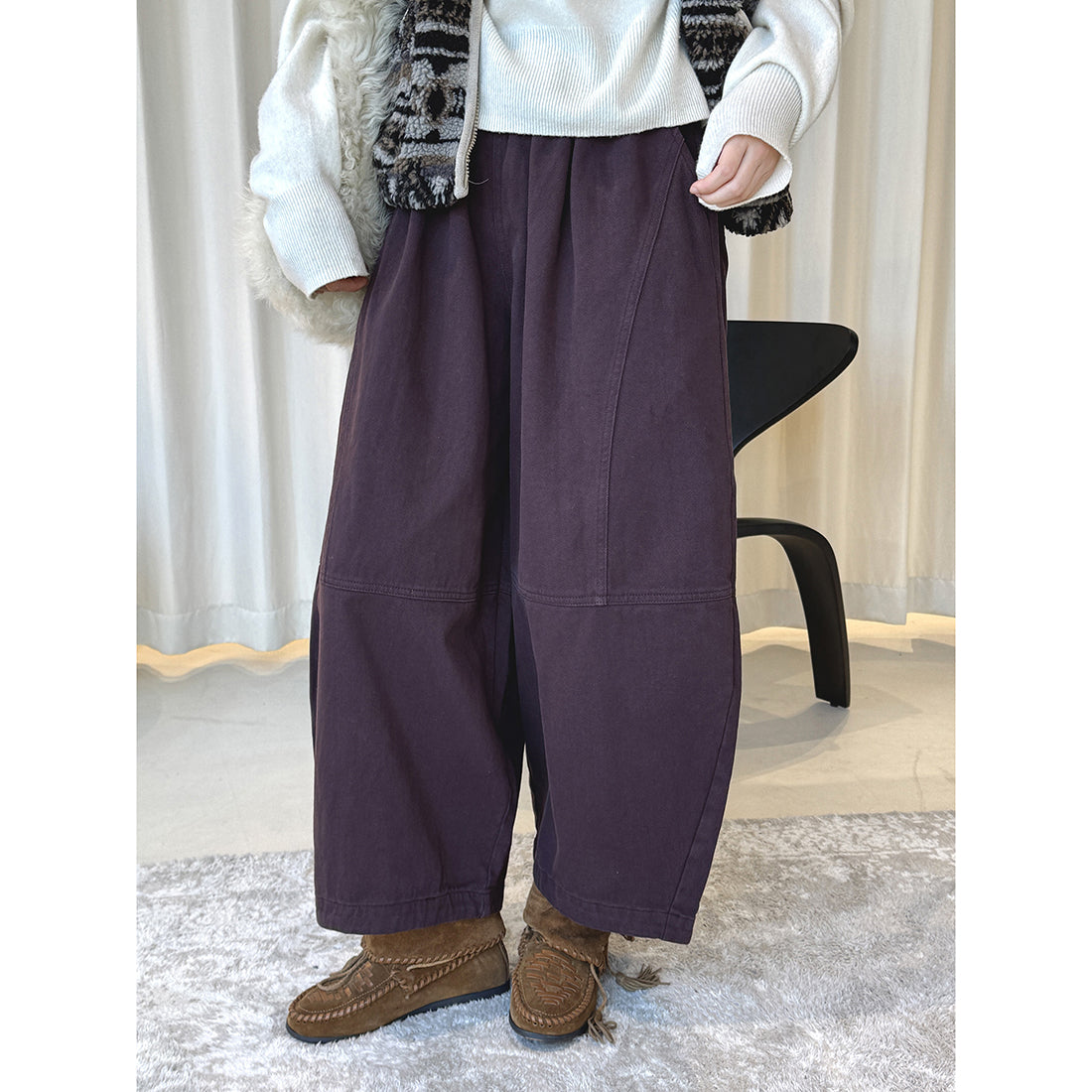 loose and tight fleece casual wide leg pants