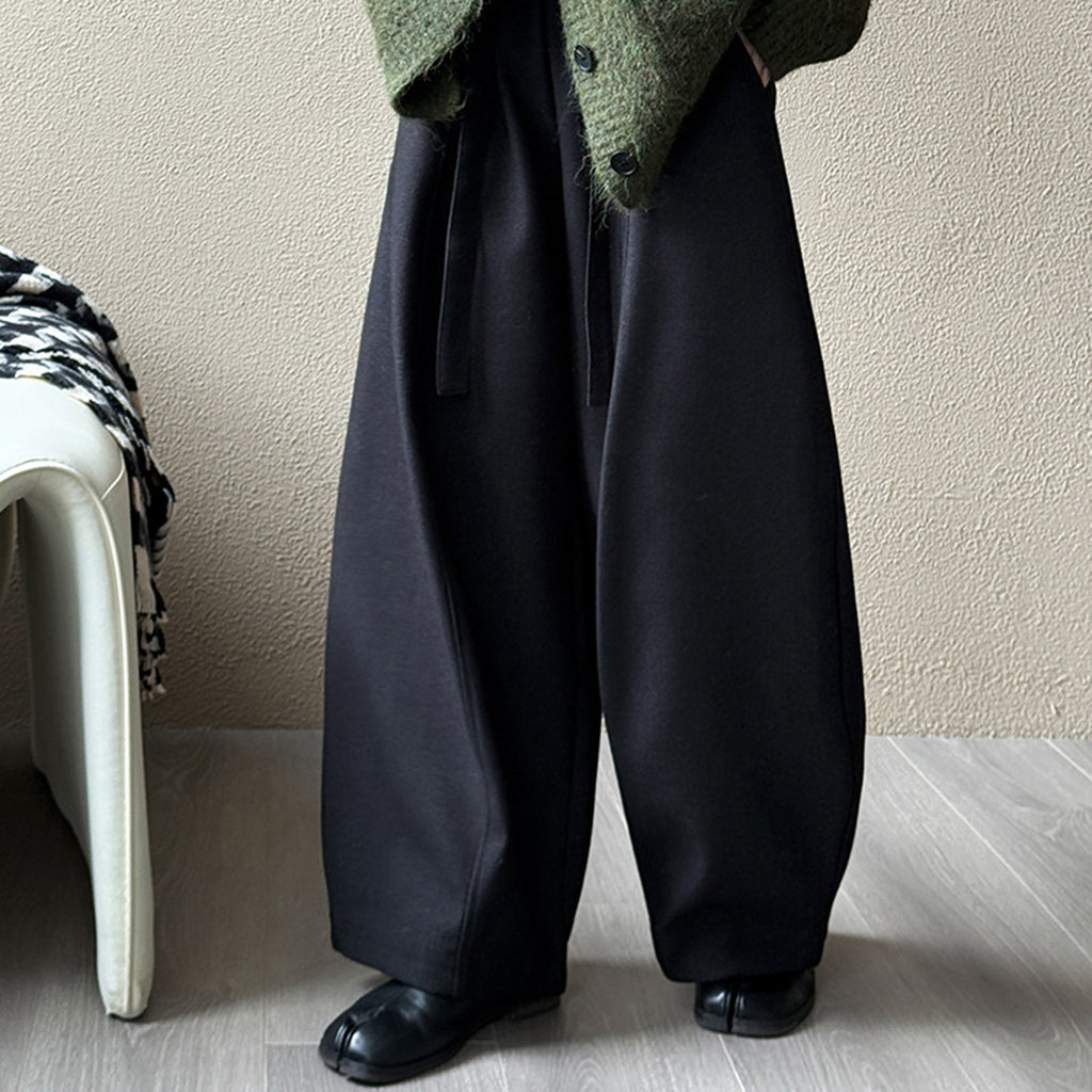 Retro high waist slimming wide leg casual curved knife pants