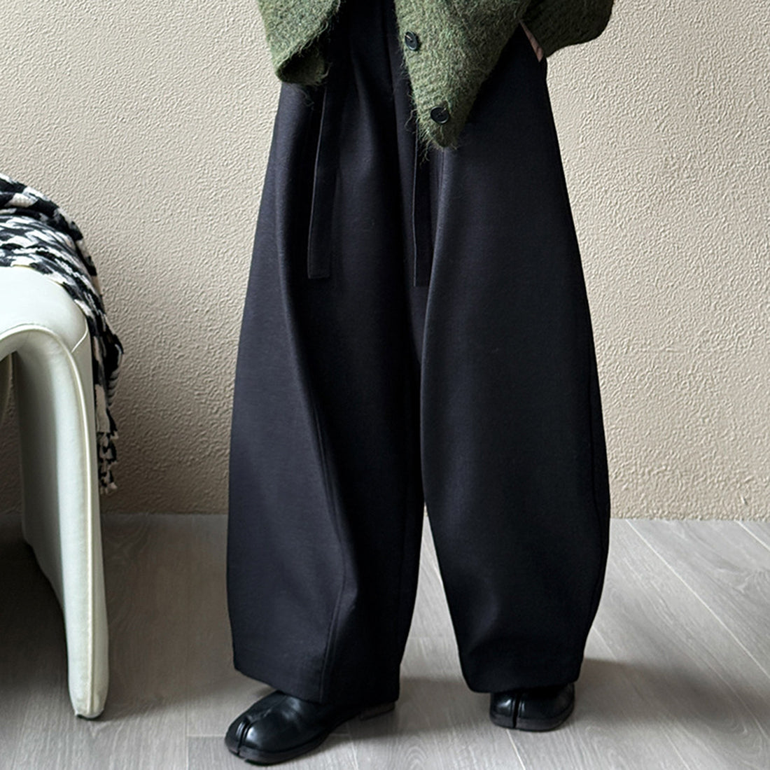 Retro high waist slimming wide leg casual curved knife pants