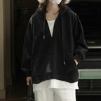 V-neck fake two-piece spliced loose hooded sweatshirt