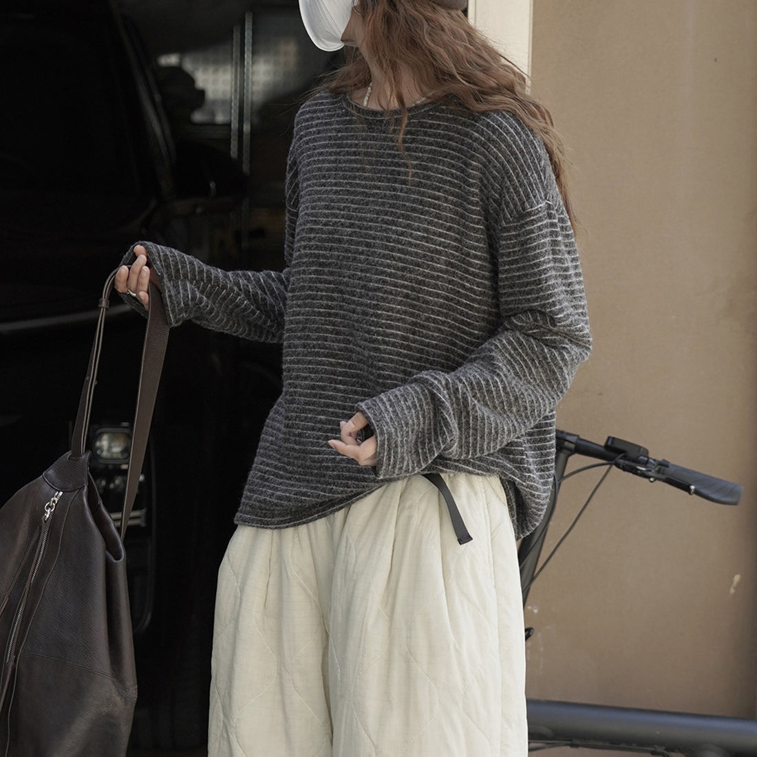 Simple striped loose round neck T-shirt top