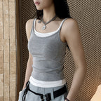 layered tank top slim fit stretchy camisole contrast trim sleeveless top