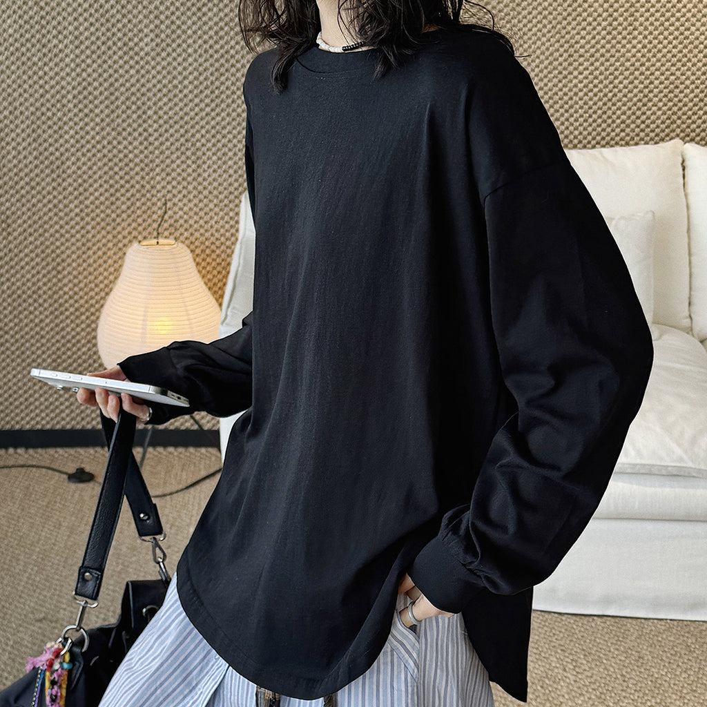 loose fit long sleeve t shirt basic cotton blend crew neck casual top