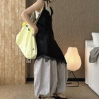 V-neck lace slimming base strap asymmetrical hem top