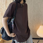 Simple round neck loose hem with micro slits on both sides T-shirt top