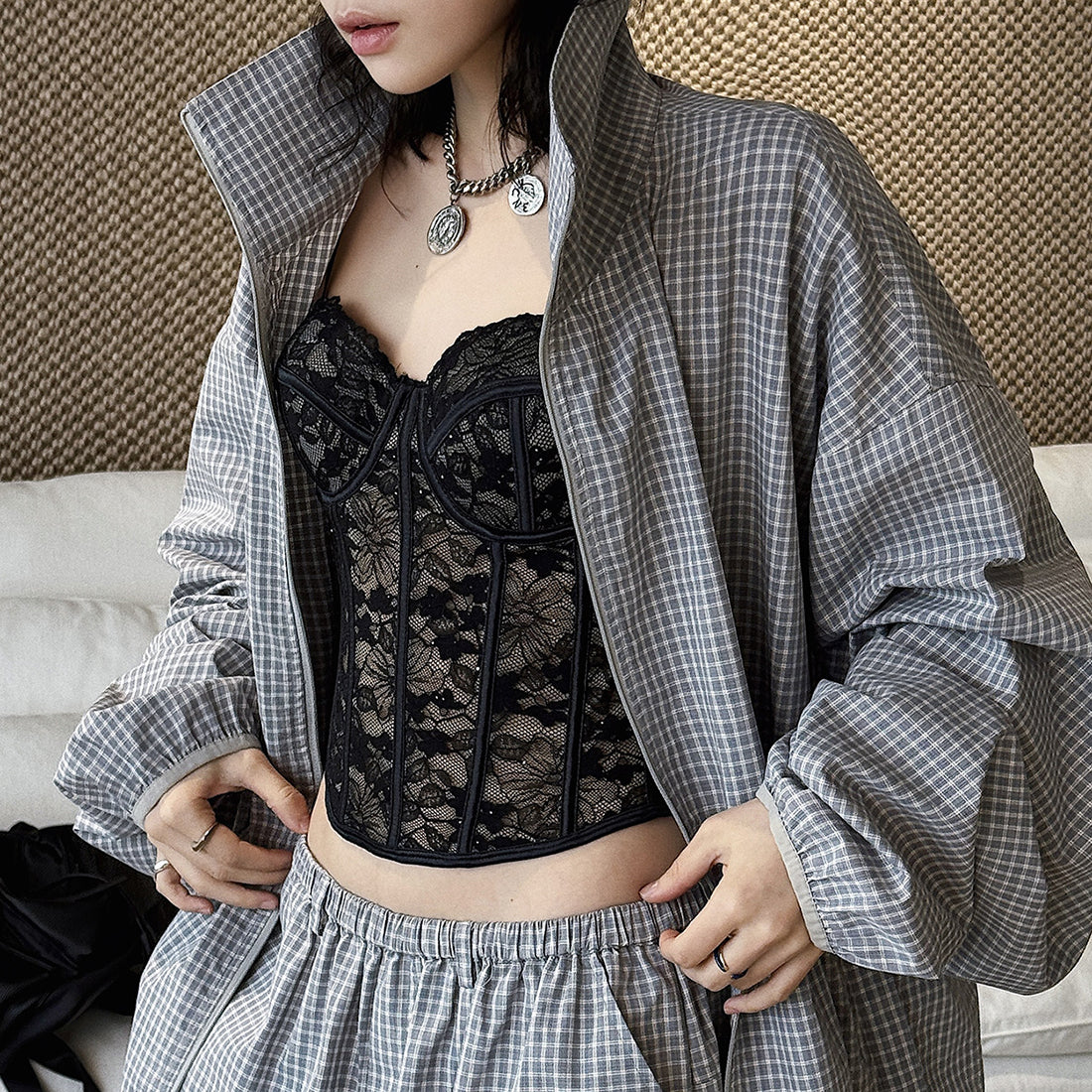 lace corset top bustier slim fit spaghetti strap cropped cami