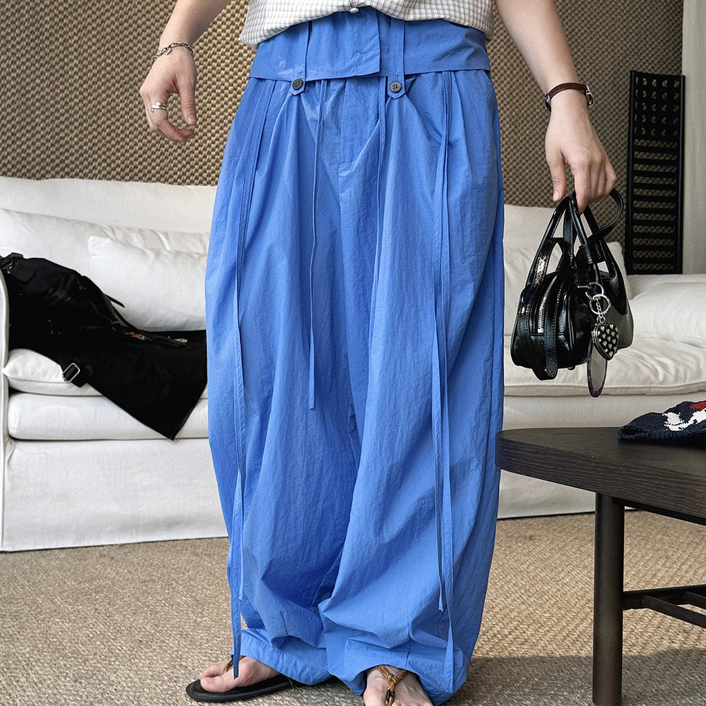 Women’s Japanese-Style Balloon Pants with Ruffled Waist