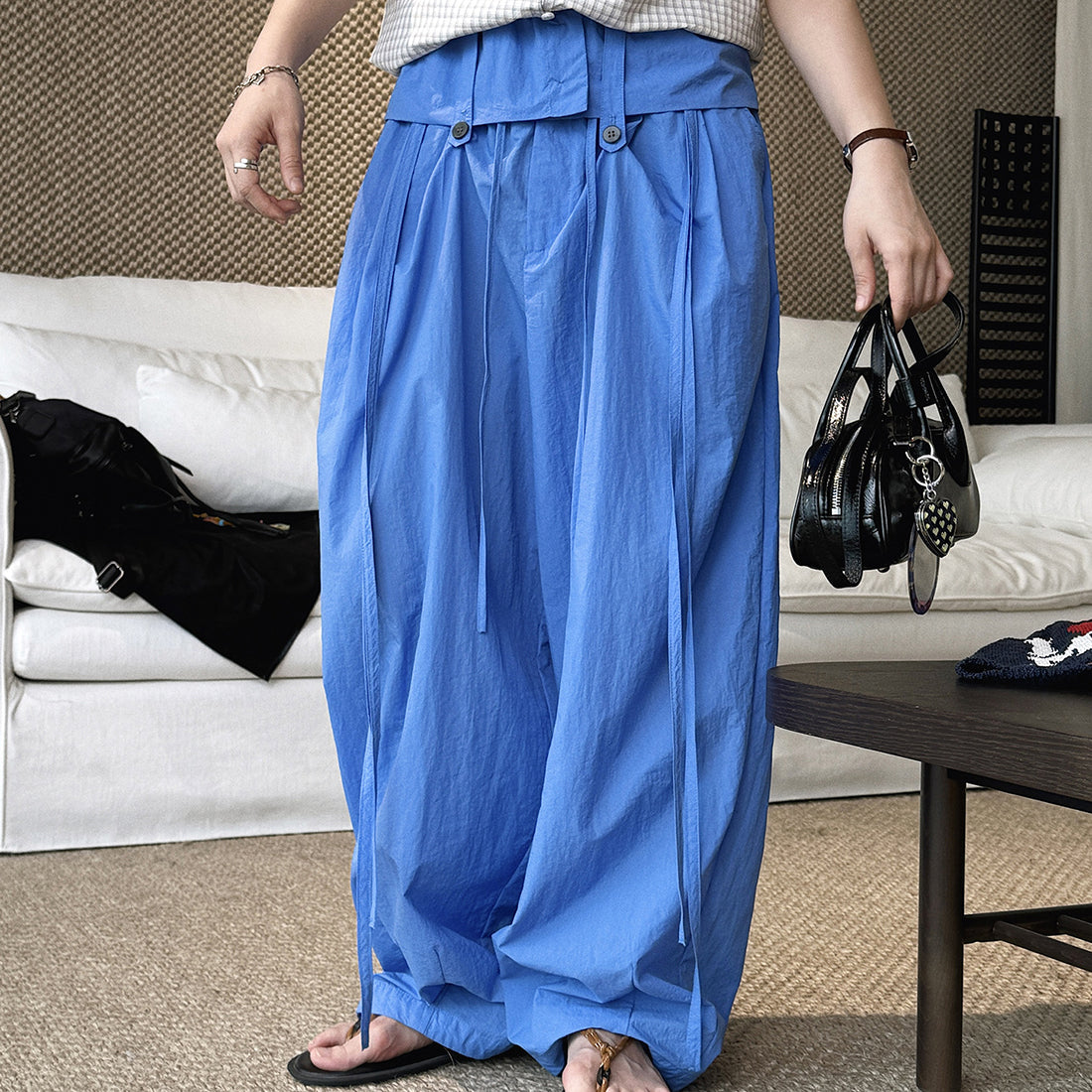 Women’s Japanese-Style Balloon Pants with Ruffled Waist
