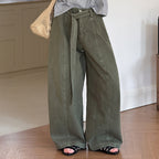 High waist wide leg pants women loose casual trousers with belt cotton