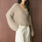 V-neck sparkling diamond long sleeved sweater top