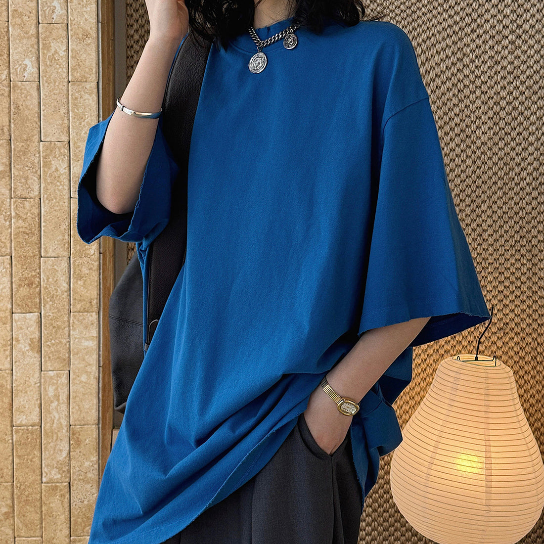 Loose fit round neck short sleeve oversized t shirt