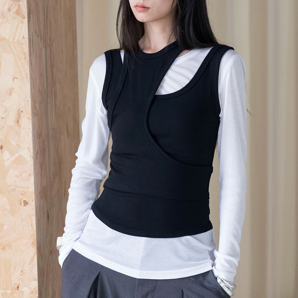 Fake two piece patchwork irregular vest tank top