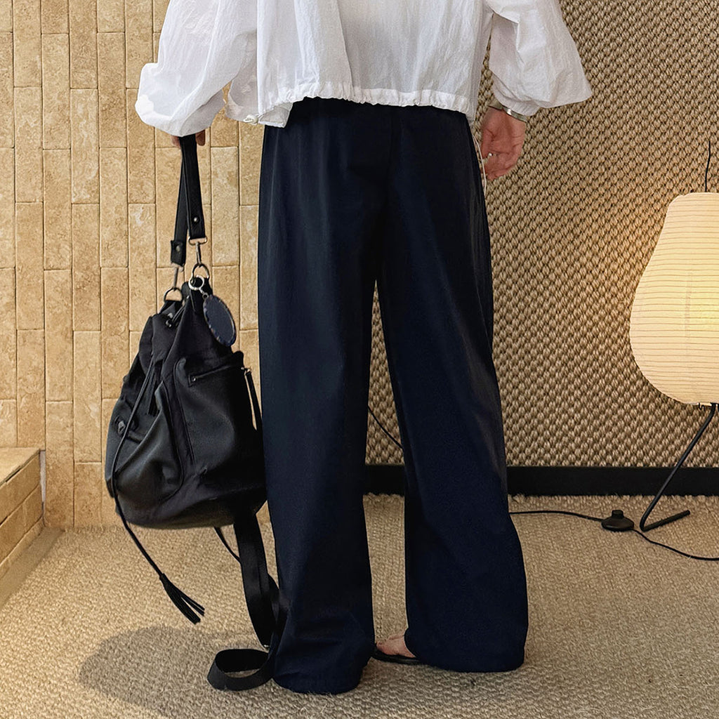 Grid waistband elastic drawstring loose casual ankle pants