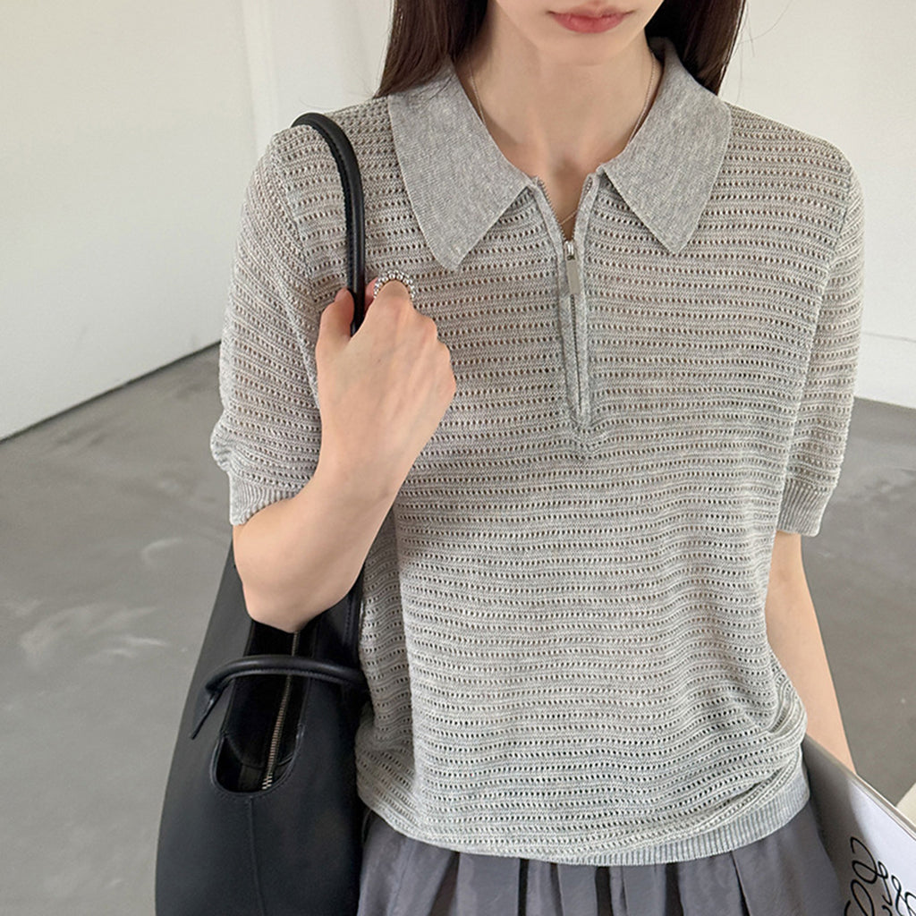 Women’s Half-Zip Hollow Knit Polo Top