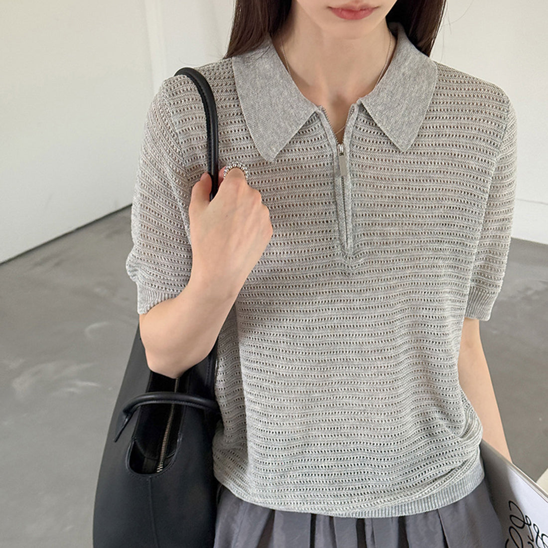 Women’s Half-Zip Hollow Knit Polo Top