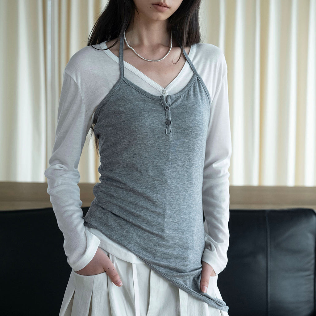 Thin strap hanging neck Tencel suspender top
