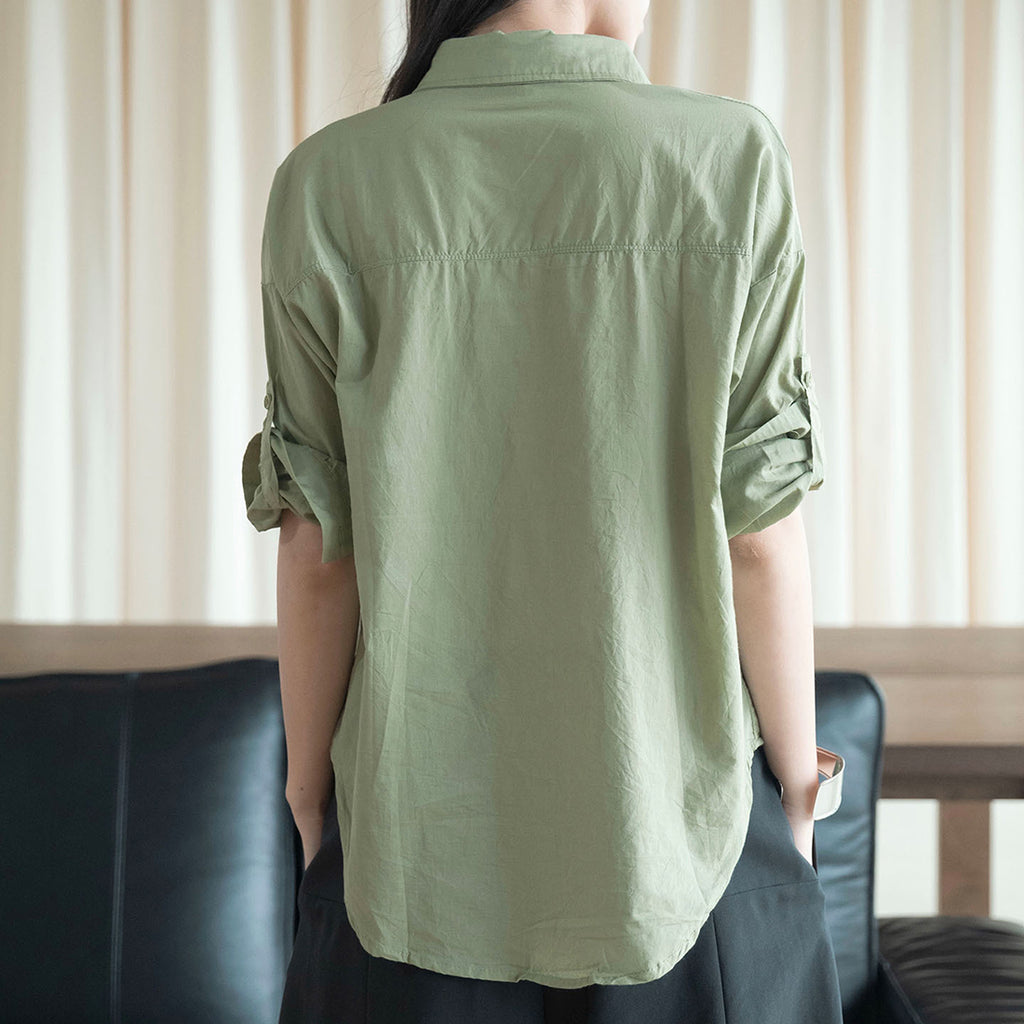 Line splicing loose button up shirt top