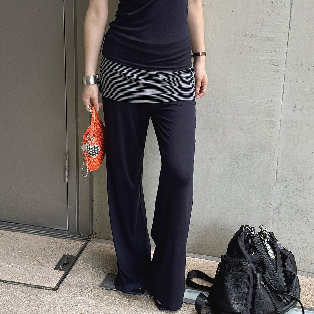 Extremely simple style non removable striped layered casual pants