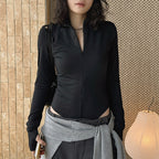 Slim fit stand collar zip long sleeve bodysuit