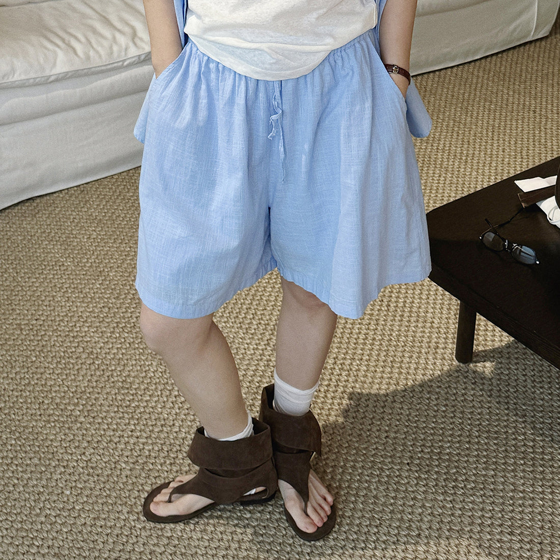 High Waist Linen Cotton Drawstring Bermuda Shorts - Multiple Colors