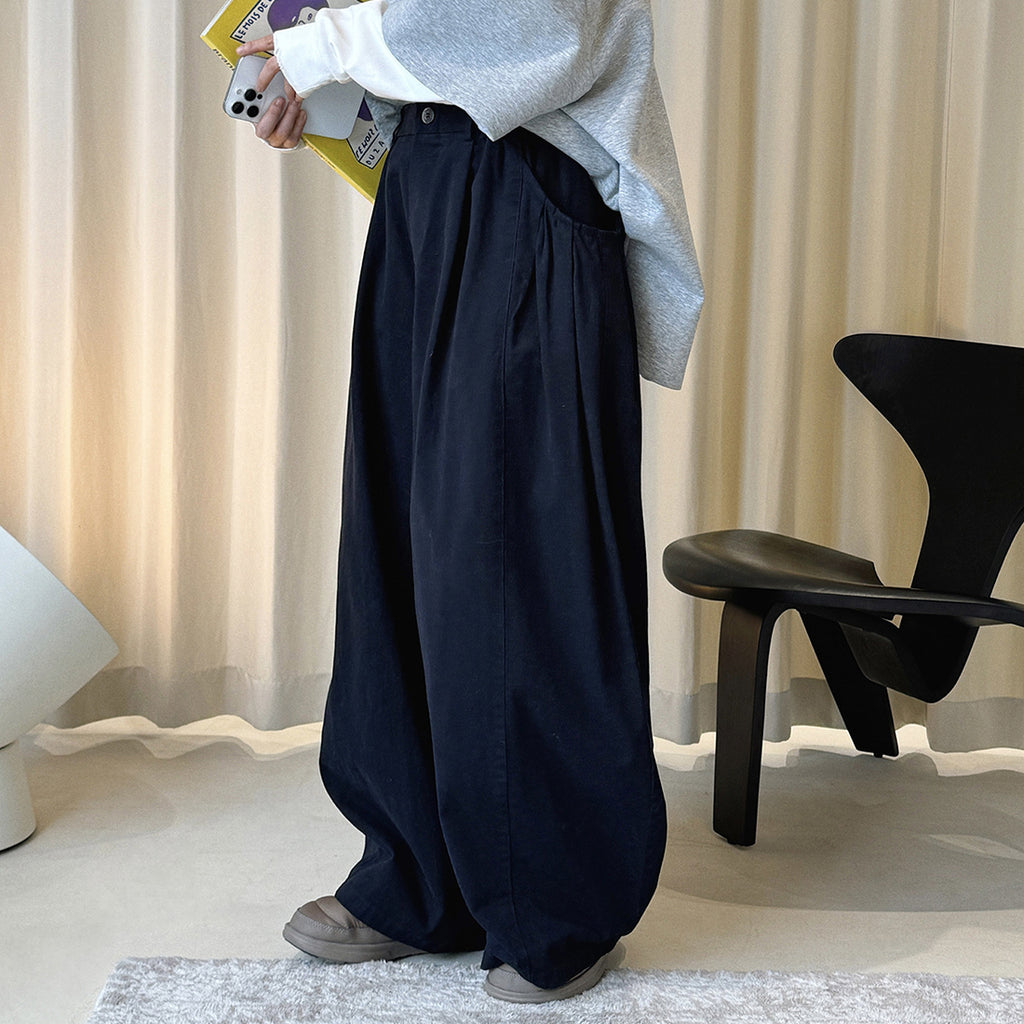 Retro washed casual slimming wide leg pants