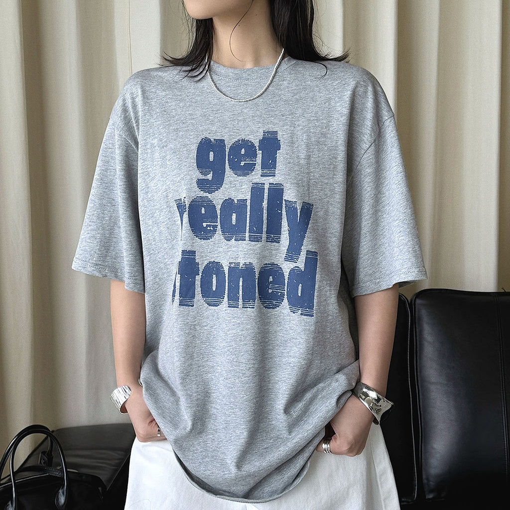 Round neck letter printed shoulder loose T-shirt top