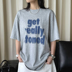 Round neck letter printed shoulder loose T-shirt top