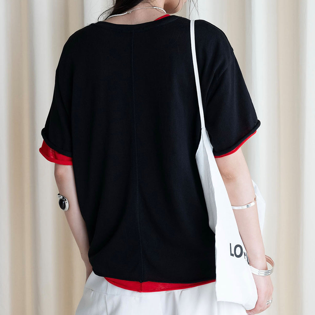 Round neck small rolled edge short sleeved slimming T-shirt
