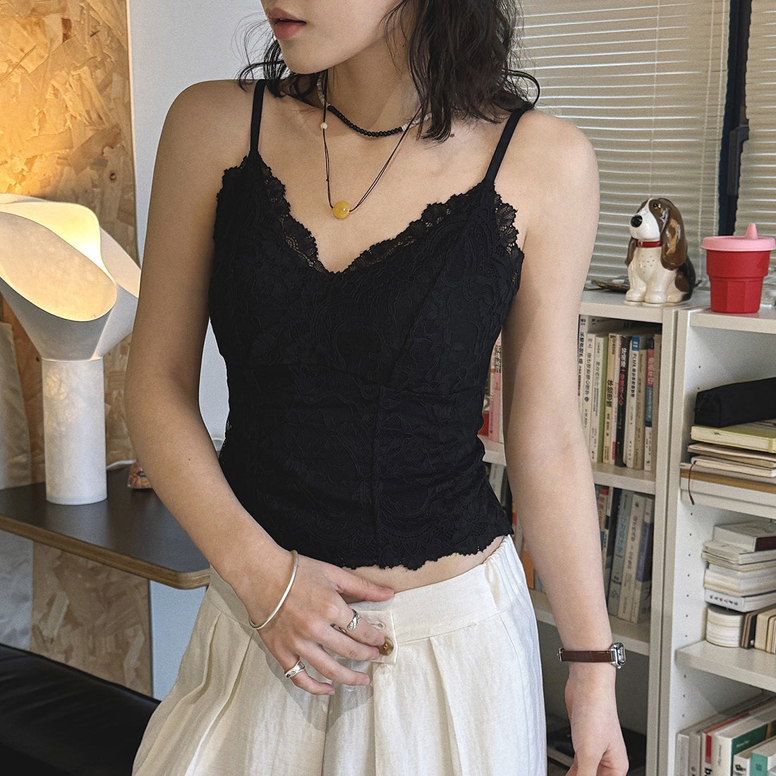 Lace Cami Top V-neck Sleeveless Slim Fit Bralette