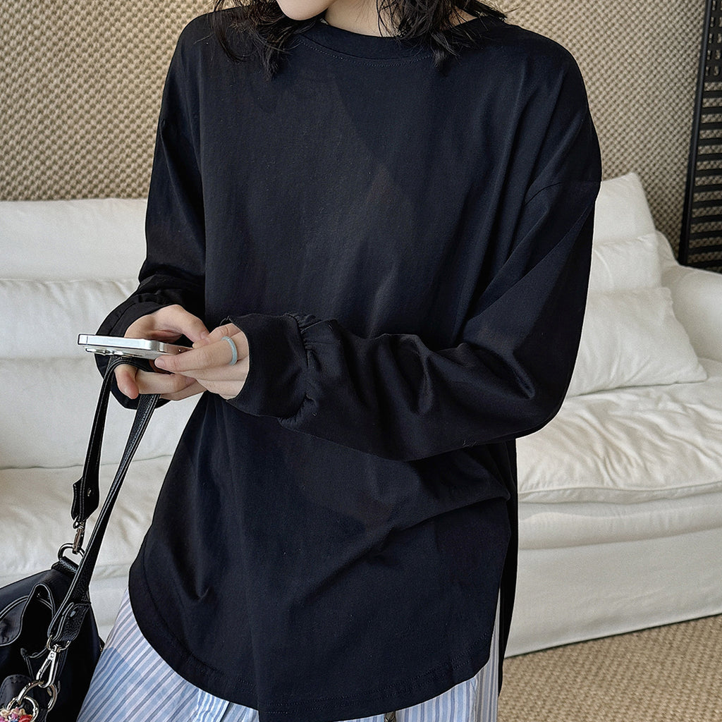 loose fit long sleeve t shirt basic cotton blend crew neck casual top