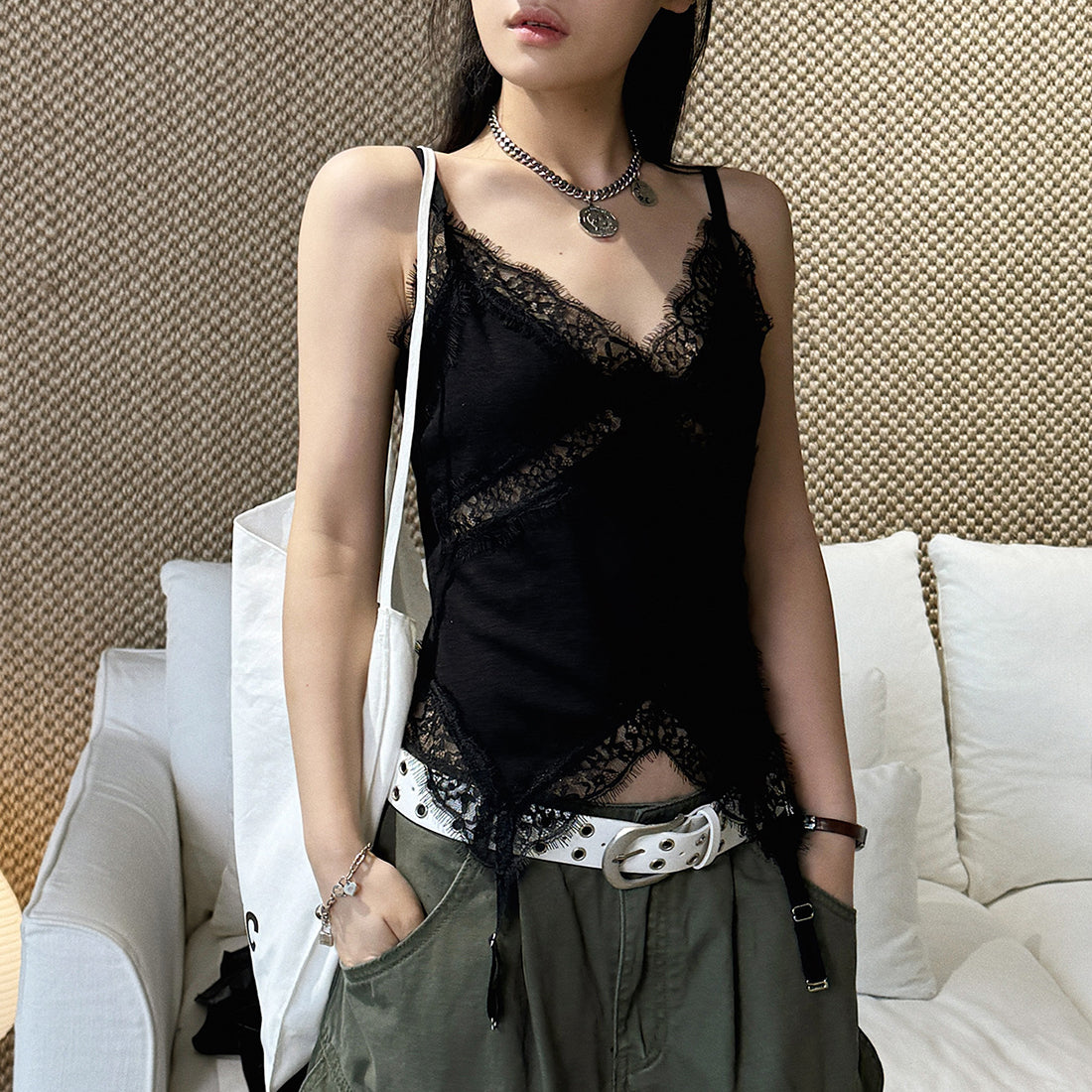 Women’s V-Neck Lace Deconstructed Camisole