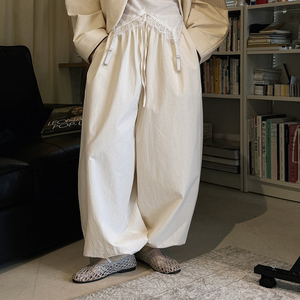 High waist cotton linen balloon pants loose casual wide leg trousers
