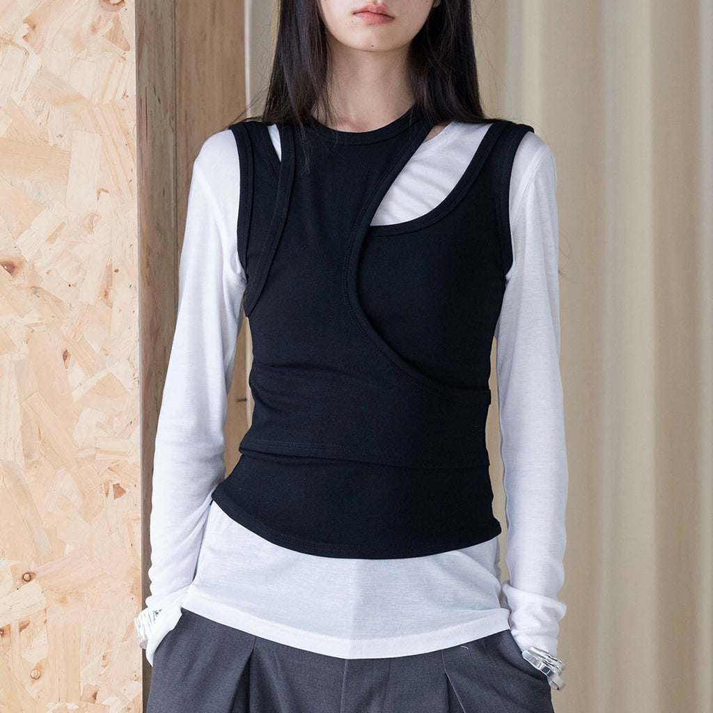 Fake two piece patchwork irregular vest tank top