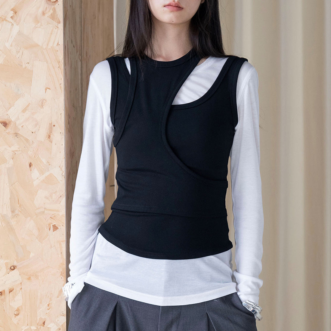 Fake two piece patchwork irregular vest tank top