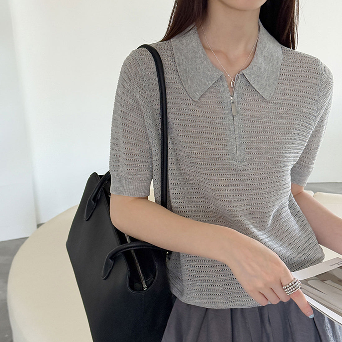 Women’s Half-Zip Hollow Knit Polo Top