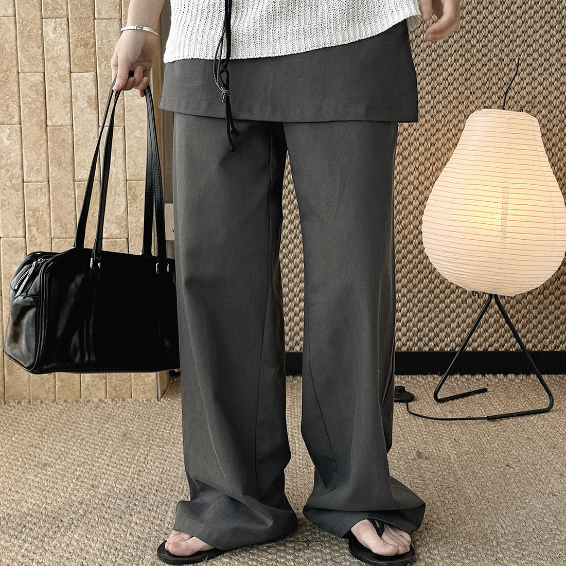 High-waisted Tencel cotton wide-leg pants in relaxed draped silhouette