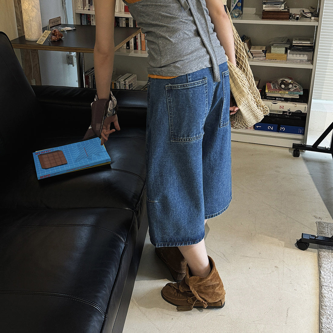 High Waist Cotton Denim Bermuda Shorts Loose Fit Wide Leg Casual Vintage Jeans