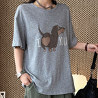 Round neck sausage dog letter printed short sleeve T-shirt top