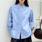 Wrinkled round neck long sleeved shirt