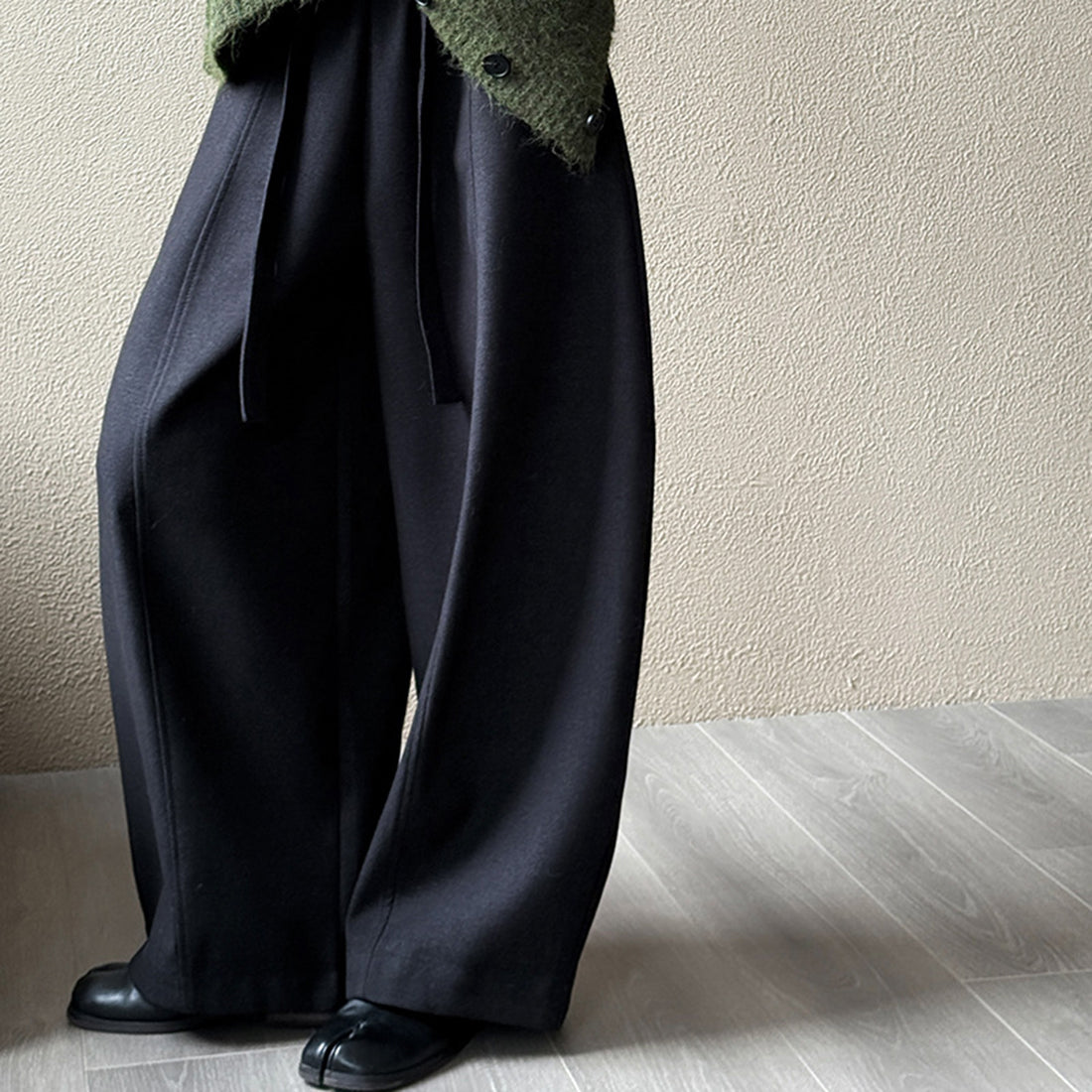 Retro high waist slimming wide leg casual curved knife pants