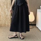 long skirt high waist elastic waist cotton a line midi skirt loose casual solid color skirt