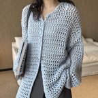 Large mesh hollow knitted cardigan loose top