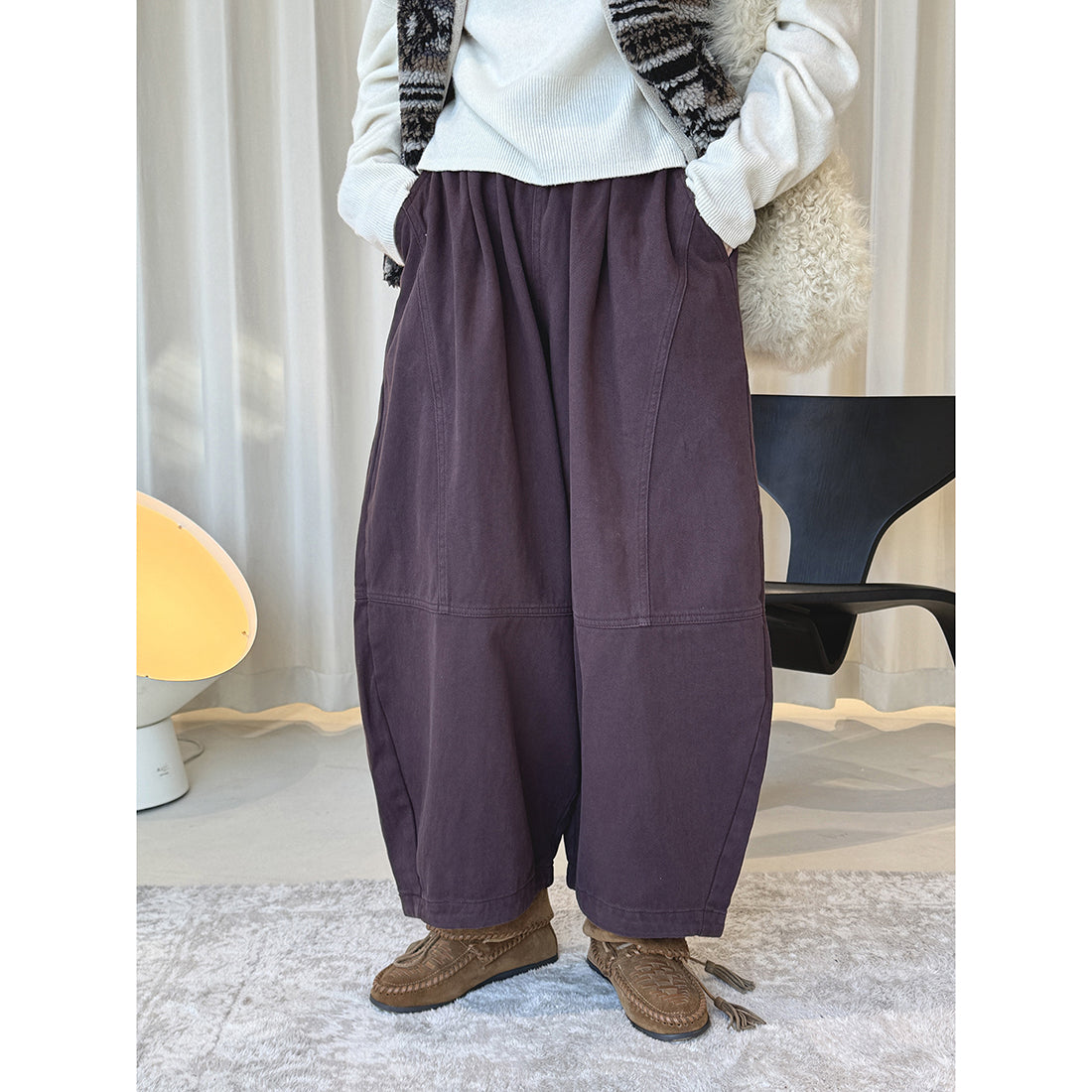 loose and tight fleece casual wide leg pants