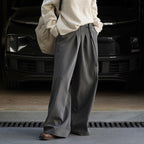 Retro pleated side placket wide leg pants